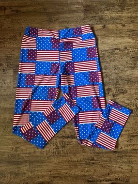 Patriotic American Flag Printed Leggings - Red, White & Blue Lularoe size TC